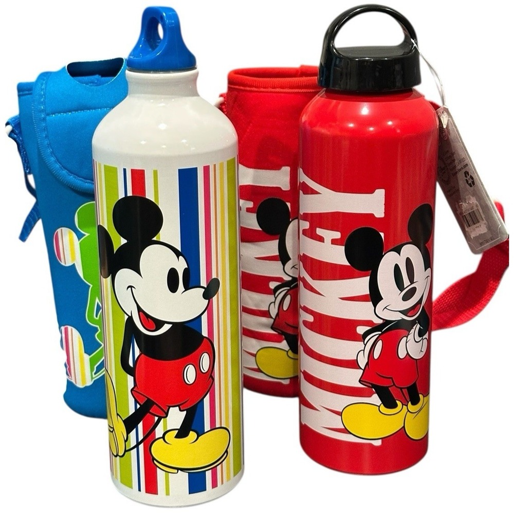Disney Store Mickey Mouse Aluminum Water Bottle Summer Fun (Lot of 2)